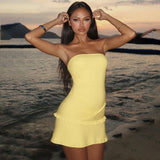 Slim Pleated Strapless Dress For Women Fashion Sexy Splice Sleeveless High Waist Short Dress One Shoulder Dress Elegant