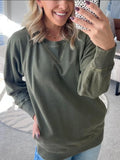Pbong  Sweatshirt Ladies Clothes Round Neck Autumn Winter New Pullover Women's Pocket Rib Decoration Long Sleeve New