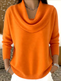 Pbong  Women Autumn Winter Pullover Sweater New Solid Color Stacked Collar Long Sleeve Comfortable Female Casual Pocket Pullover
