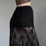 Side Slit Lace Skirts For Women Summer New See Through High Waist Skirt Ladies Black Casual Loose Sexy Skirts Woman
