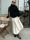 Silk Satin White Maxi Skirt Long Ruffled Pleated Skirts Elegant Lantern Pants A-Line Silk Long Skirts For Women New