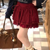 Sweet Coquette Short Skirt Women Bow Kawaii Ruffle Mini Skirts Lace Patchwork White A-line Layered Skirt Aesthetics