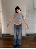 American Retro High Street Spicy Girls Low Waist Jeans Women Vintage Y2k Harajuku Baggy Solid Slim Denim Flared Pants