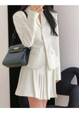 White Casual Blazer Mini Skirt 2 Piece Set Women Korean Fashion Single Breasted Jacket Pleated Dress Elegant Office Lady Suits