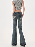American High Street Spicy Girls Low Waist Jeans Women Autumn Vintage Y2k Design Sense Slim Fit Straight Tube Micro Flare Pants