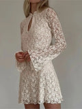 Deep V-neck Tight Short Dress Flare Sleeve Thin Lace Embroidery Sexy Summer Women Dress Fashion Party Clubwear Vesidos 2025 New
