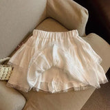Pbong  New Black White Lace Spliced Women's Skirt Sweet Cute Cascading Ruffles Cake Skirts College Style Summer All-Match A-Line Skirt