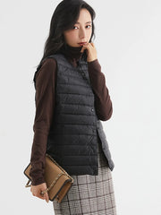 Winter Light Thin Down Short Vest Jacket Women 90% White Duck Down Warm Sleeveless Coat Single Slim Underwaist Outwear