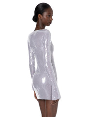 Sexy V Neck Lace-up Sequins Mini Dress Women Silver Gray Sequined Sheer Boaycon Dress Spring Elegant Party Evening Club Dresses