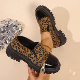 Pbong  Women's Chunky Platform Loafers Leopard Print Slip On Casual Shoes Woman Fashion Patent Leather Thick Sole Dress Shoes Plus Size