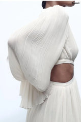 New White Vestidos Loose Dress For Women Elegant Fairycore Maxi Dresses Summer Female Streetwear Folds Long Sleeve Chic Casual