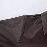 Pbong  New Autumn Fashion PU Leather Jacket Women's Lapel Single-Breasted Stitching Brown Coat Cool Style Commuter Clothing