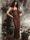 Lace See Through Sexy Maxi Dress Women Elegant Spaghetti Strap Sleeveless Backless Thigh High Split Club Long Dress