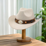 Women Men Cowgirl Hat Wide Brim Bull Head Belt Western Panama Jazz Hat for Wedding Rave Party Travel Accessories