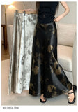 Retro Tie Dye Satin Long Skirts Women Elegant Korean Vintage Slim Trumpet Skirt Casual Summer Sweet Comfortable Long Skirt
