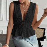 Women's Tanks Deep V-Neck Tie Detail Sleeveless Solid Color Top Summer Casual Chic Style Tanks