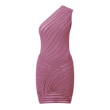 Pbong  Women Knitted Mini Dress Sleeveless One Shoulder Cut Out Bodycon Pencil Dress Fashion Sexy Elegant Y2K Chic Dresses