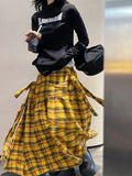 Vintage Plaid Skirt Women Y2k Japanese Style Long Skirt Harajuku Streetwear Fashion Retro A-line Midi Skirts Aesthetics