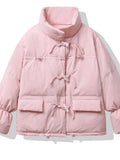 Women Fall Winter Korean Sweet Parka Jacket Retro Horn Button Regular Fit Basic Simple Casual Chic Pockets Halloween Christmas