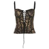 Streetwear Y2k Leopard Camis Women Harajuku Mall Goth Cyber Punk Hollow Out Bandage Crop Tank Top Emo Alt Rave Outfits