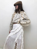 Deeptown Gothic Black Y2k Skirts Women Gyaru 2000s Lace Irregular Long White Skirt Streetwear Irregular Ruffle Skirts Aesthetic