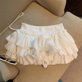 Pbong  Sweet Puffy Cake Women Skirts Korean Fashion Ruched Ruffle Mini Skirt Campus Harajuku Casual Versatile Elastic Waist Solid Skirt