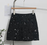 Pbong  New Autumn Winter Women Sequins Mini Skirts Waist Back Zipper Solid Color Above Knee Non Stretch Slim A Line Bling Skirt