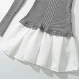 Turn Down Collar Pleat Short Dress Fashion Chic A-line Knitting Women Dress Cotton Blend Student School Dress Academic Style