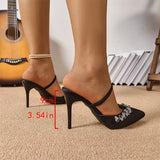 Pbong  Shiny Crystal Chain Super High Heels Sandals Women Fashion Purple Pointed Toe Party Slippers Plus Size Light Thin Heeled Sandals
