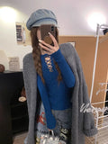 Half Lace Up Sweater for Women Long Sleeve Slim Fit Knitted Tops Pullovers Femal Lace-up Jumper Autumn Winter Y2K Outfit