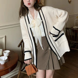 Varsity Cardigan Sweater for Women Open Front Slouchy Knitted Sweater Jacket Cardi Collaege Student Girl Fall Winter Outfit