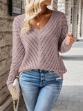 V-neck knitted off shoulder spring and autumn women's sweater can be worn externally