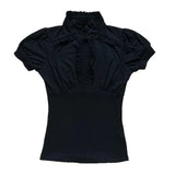 Chic Euramerican Vintage Fashion Stand Collar Pleated T Shirts Y2k Aesthetic Harajuku Solid Punk Clothes Slim Fit Draped Shirt