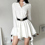 White Flare Sleeve Two Layer A-Line Dress