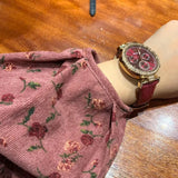 Pbong  Autumn New Corduroy Floral Dress Looks Slim High Waisted Drawstring Sweet Elegant Printed Round Neck Loose Long Sleeved Dresses