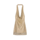 Deep V-neck Sequin Sleeveless Women Dress With Exposed Back Slim Waist Fish Tail Long Dresses Summer Beach Party Robe