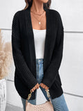 Spring women's solid color twist element loose mid-long pocket knitted cardigan coat