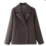 Pbong  New Autumn Winter Women Solid Double Breasted Coat Lapel Long Sleeves Short Blazer Jacket Fashion Lady Warm Outerwear