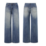 Women Jeans Low Waist Solid Color Wide Leg Straight Trousers with Pockets for Daily Streetwear Fashion Denim Pants