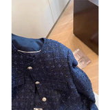 Women's Short Jacket 2025 Spring Autumn Navy Blue Fashion Lady Outerwear Temperament Long Sleeve Ladies Small Fragrant Coat