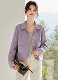 Elegant Slim Purple Jacket Women Sweet Long Sleeve Small Fragrance Coat Casual Fall Winter Lady French Pockets Fashion Tops