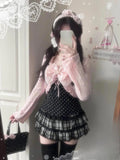 Y2k Japan Style Kawaii 3 Piece Skirt Sets Women 2000s Harajuku Vintage Sweet Suits Lolita Lace Bow Long Sleeve Matching Set Chic