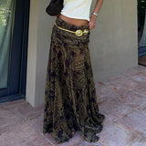 Vintage Paisley Maxi Skirts for Women Chiffon Printed A-line Boho Beach Wear Long Skirt Vacation Style Summer Ladies Faldas