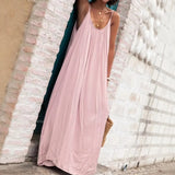 Dresses Spring Summer Basics Daily Folds Plain Sleeveless Scoop Neck Maxi Cami Vacation Dresses For Women
