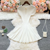 Pbong  Chic Fashion Slim Waist A-line Knitted Dress  Summer O-neck Elegant One Button Party Dress Korean Outfits Vestidos