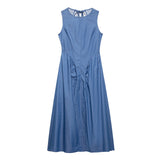 Casual Fashionable Backless Denim Dress Women's Spring New Style Hollow out Design Comfortable Leisure Polyester Long A- Line...
