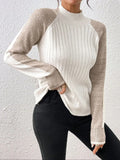 New autumn and winter semi high neck long sleeved contrasting base sweater that can be worn outside