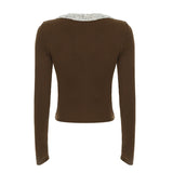 Solid V-Neck Sequin Women’s Long Sleeve Tops Y2k Slim Fit Chic Design Fashion Trendy Clothes