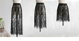 2 Length Elegant Black Skirt White Lace Transparent Long Tulle Skirt Ladies Elastic High Waist Beach Midi Skirt
