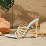 Pbong  Sexy String Bead Thin Heels Pointed Toe Slippers Women Narrow Band Stripper Ladies Slides Summer Shoes Zapatos De Mujer